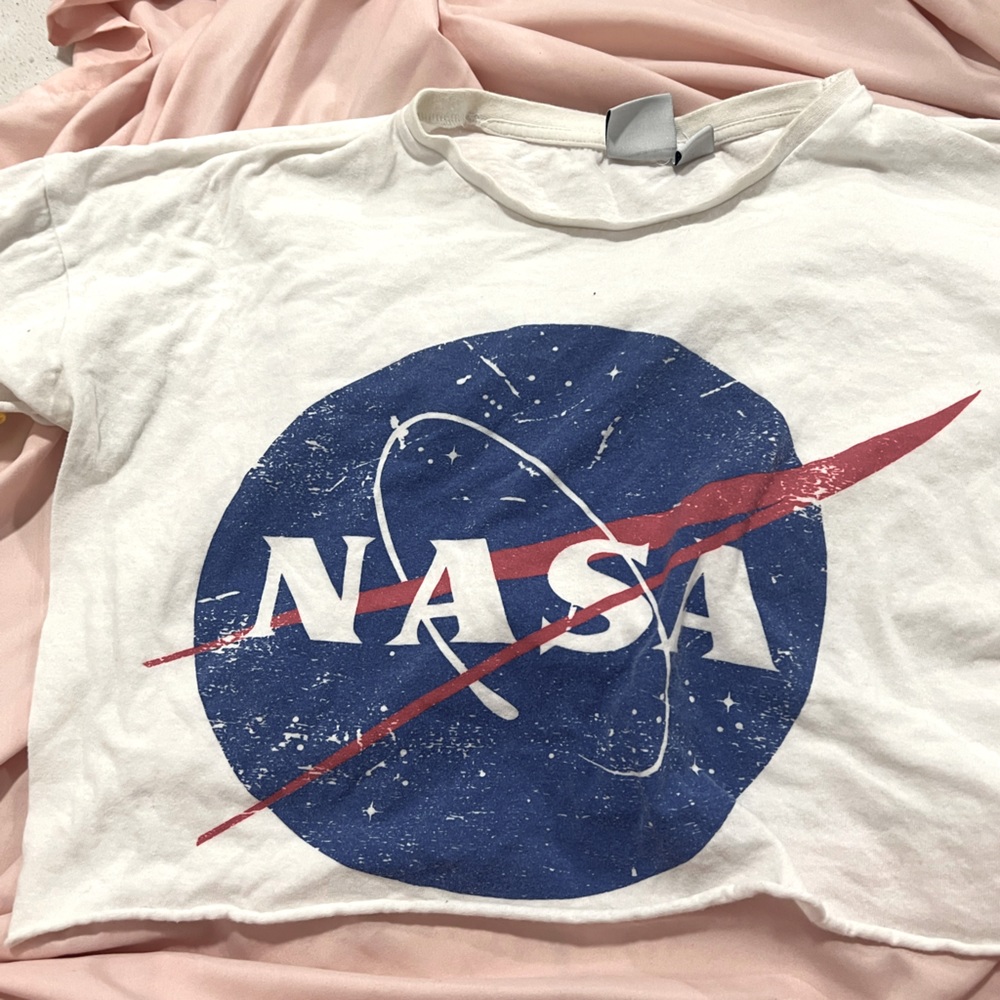 white nasa crop top